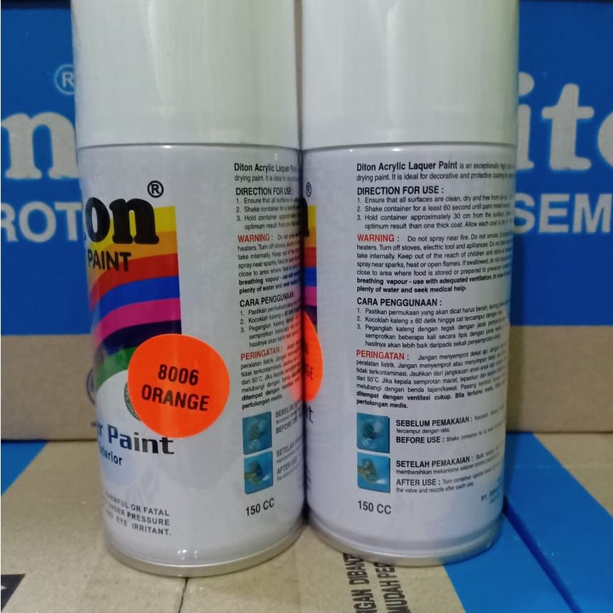 DITON Spray Paint Acrylic Lacquer Paint Pilox Cat Semprot - 8006 ORANGE / Stabilo Orange / Fluorescent Orange (150cc/Kecil)