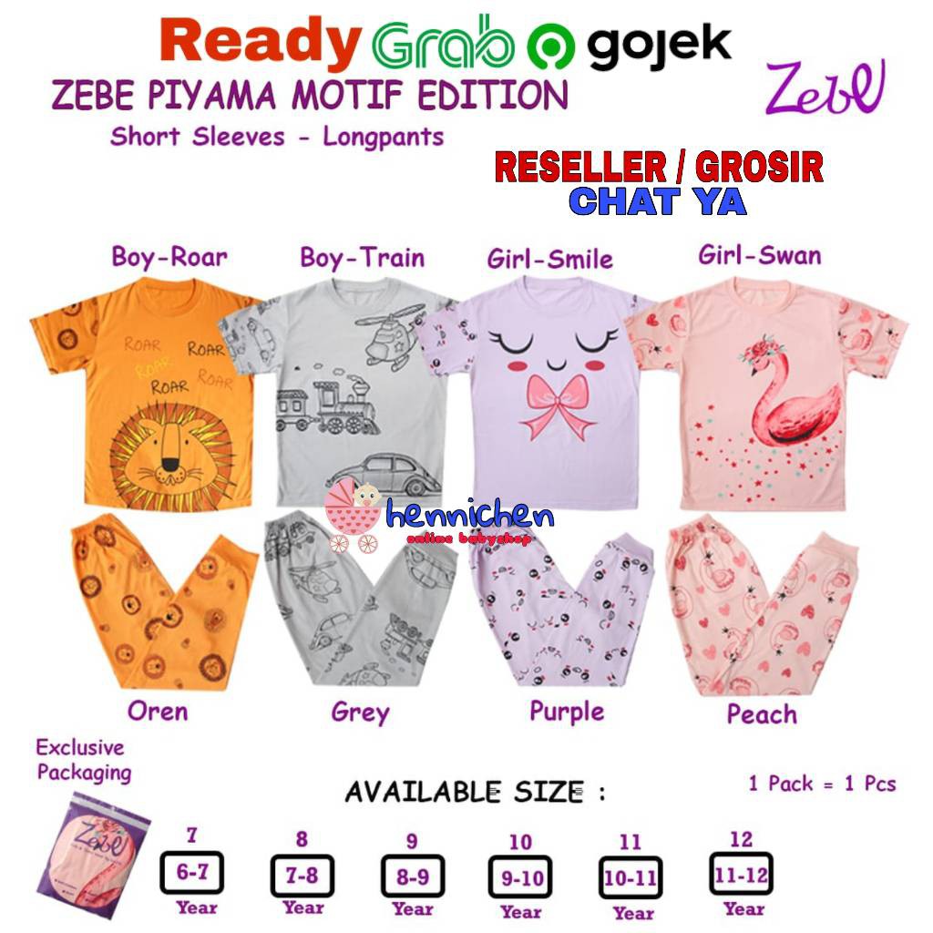 Zebe Piyama Motif Edition 6-12 Tahun by Kazel setelan baju pendek celana panjang pakaian anak