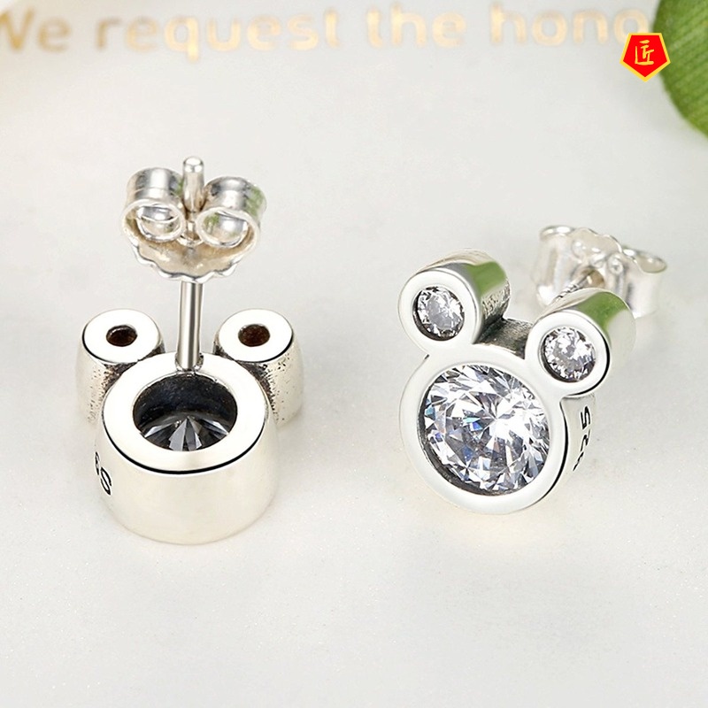 [Ready Stock]Women's Cute Mickey Mouse Shiny Diamond Ear Studs