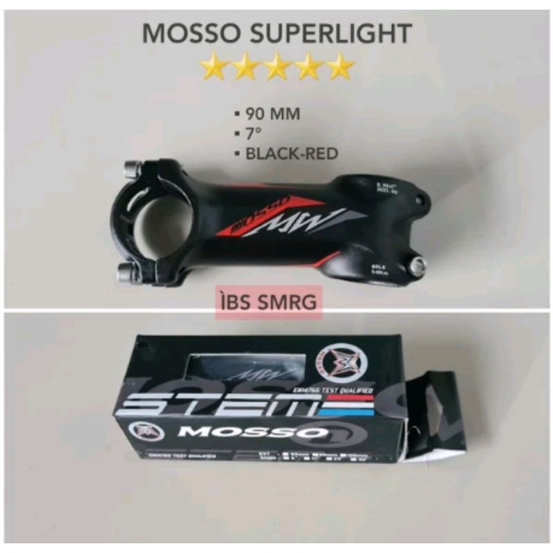 Stem Mosso Super Light Panjang 90 x 31.8 MM Angle 7 Derajat Black Red -  9 Cm Alumunium Ringan stem sepeda