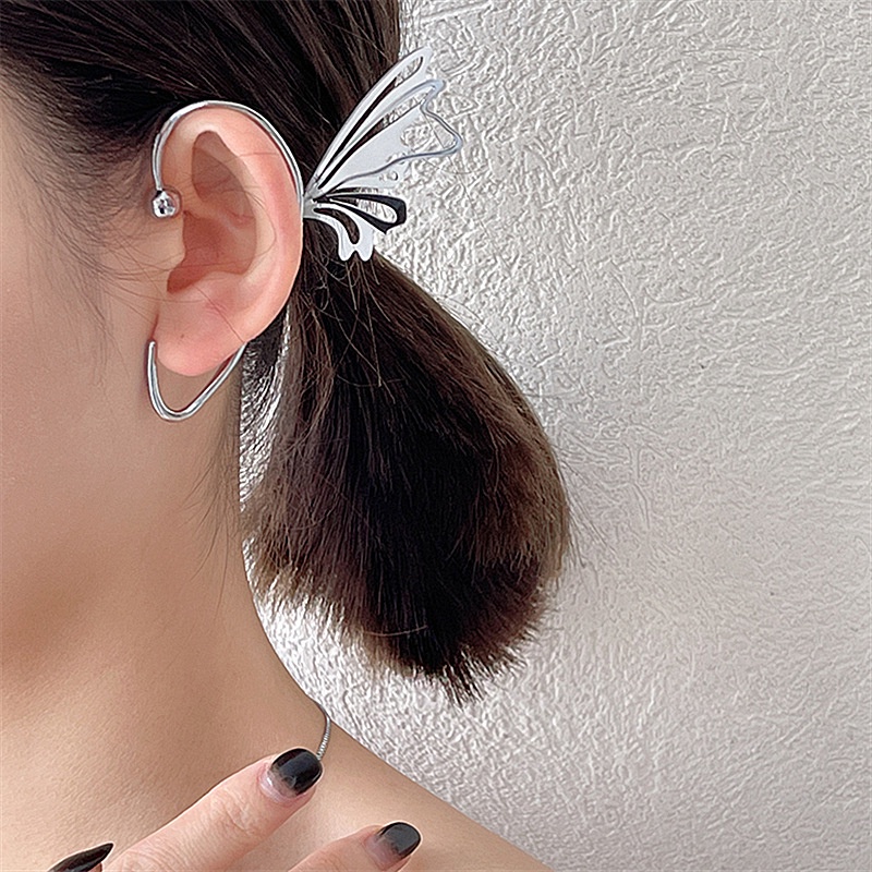 Single non-perforated clip-on butterfly earrings Aksesoris Telinga Kepribadian Korea Wanita