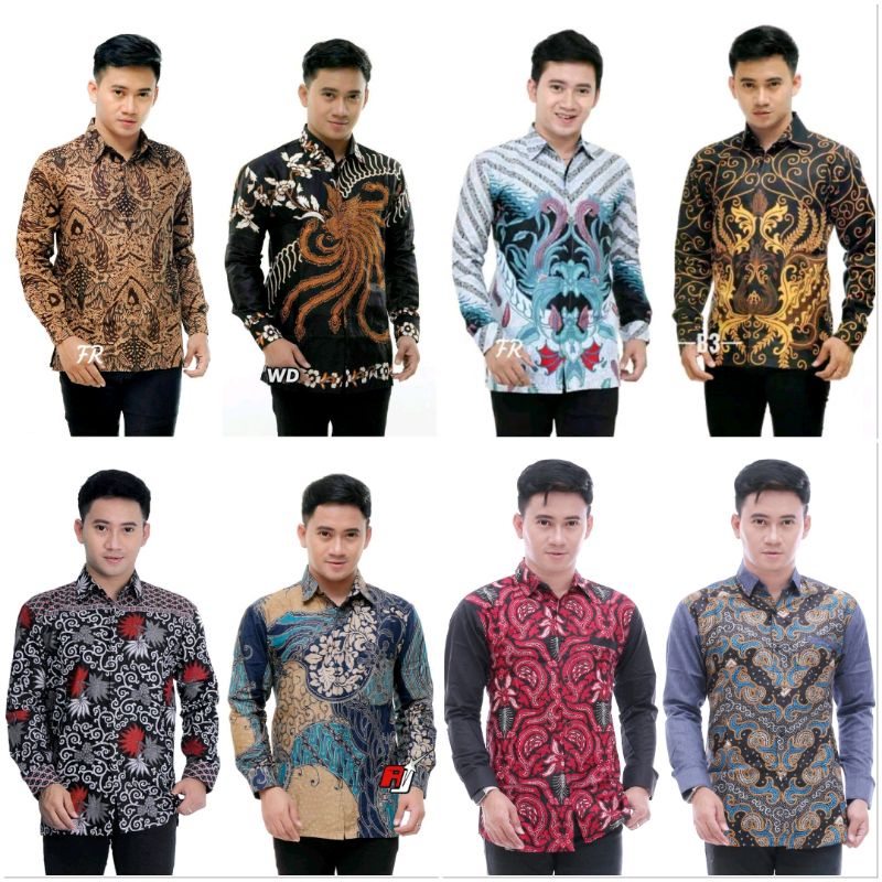 Batik Pria Lengan Panjang BATIK AZMIL HRB026 motif KERATONAN Kode 002 size M L XL XXL Reguler