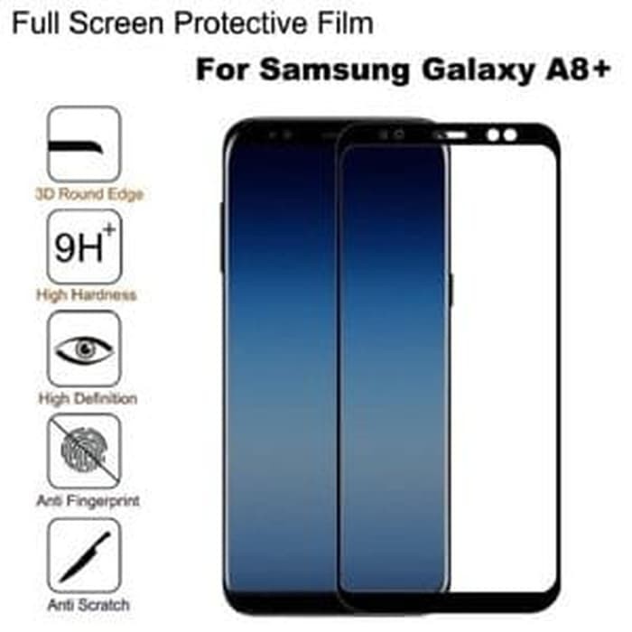 Temperedglass Samsung A8 2018 A8 PLUS FullLayar ColourFrame 2.5D Glass - Hitam Diskon