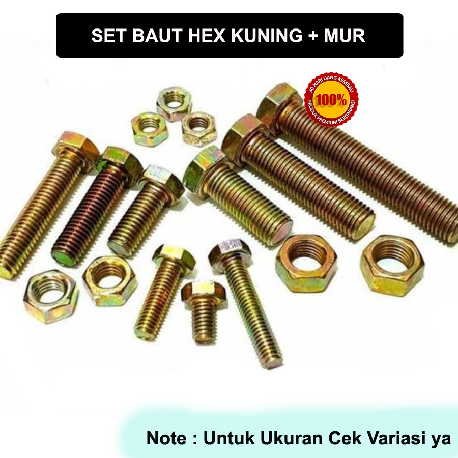 Jual Baut Hex M8 + Mur / Baut Hexagonal Set Mur Kuning - Ukuran Cek ...