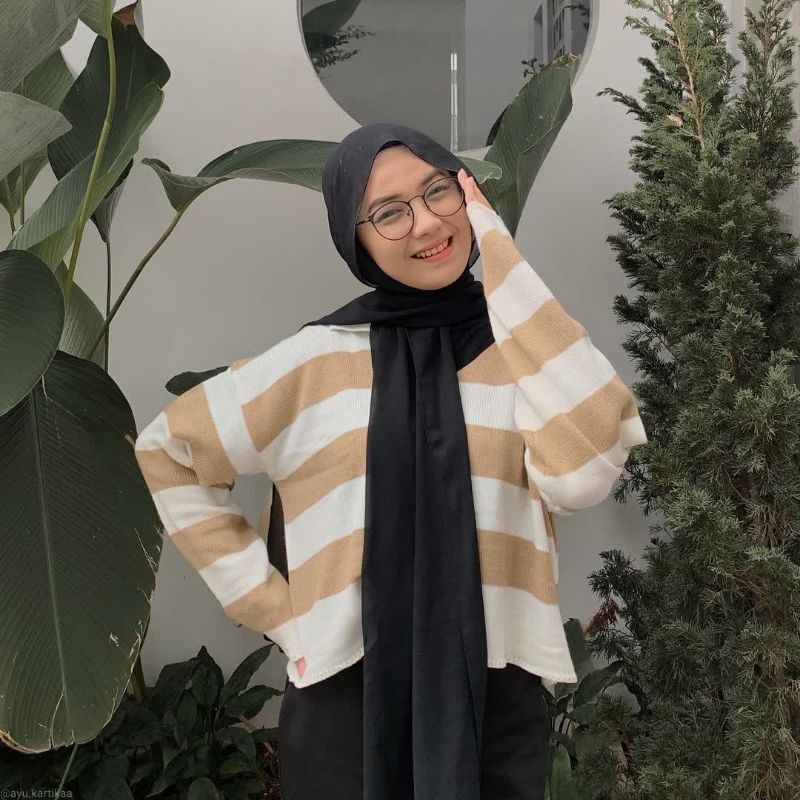 Sweater Rajut Croptop Wanita stripe Sweater Fuji Knit