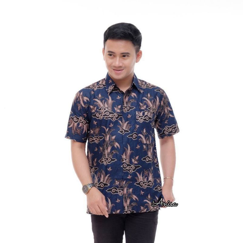 BAJU BATIK COUPLE AYAH DAN ANAK LAKI-LAKI MOTIF BAMBU NAVY TERLARIS / BATIK JUMBO/COD