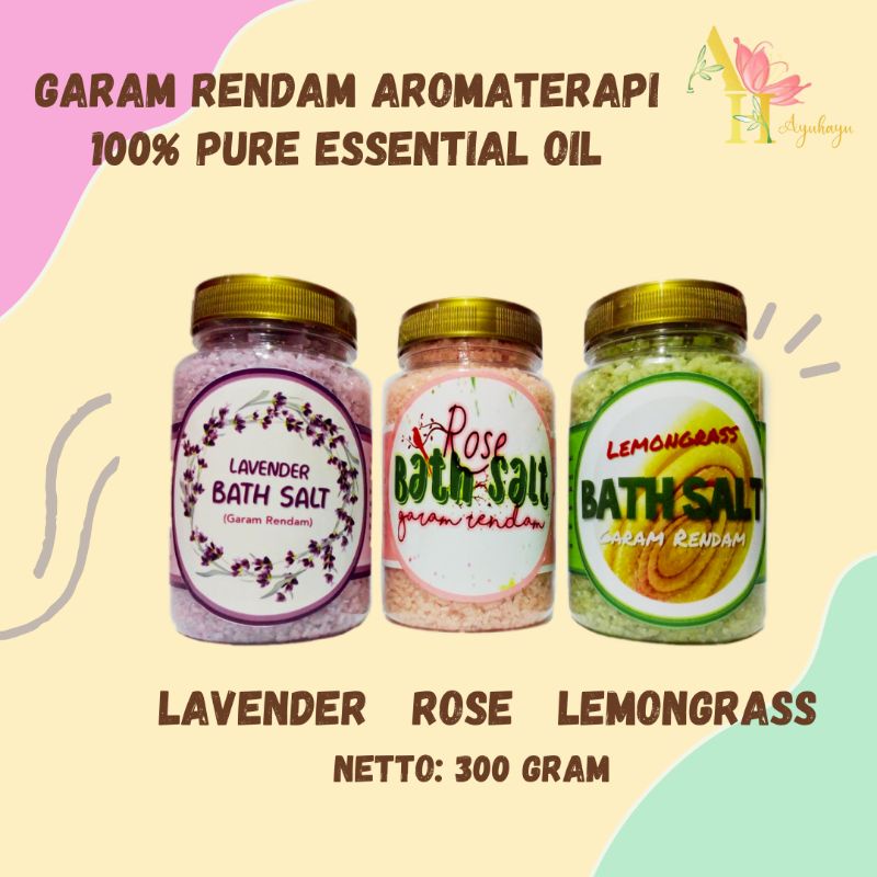 [300g] EPSOM BATH SALT GARAM MANDI RENDAM SOAK KAKI TUBUH FOOT SPA PURE ESSENTIAL OIL LAVENDER LEMONGRASS ROSE