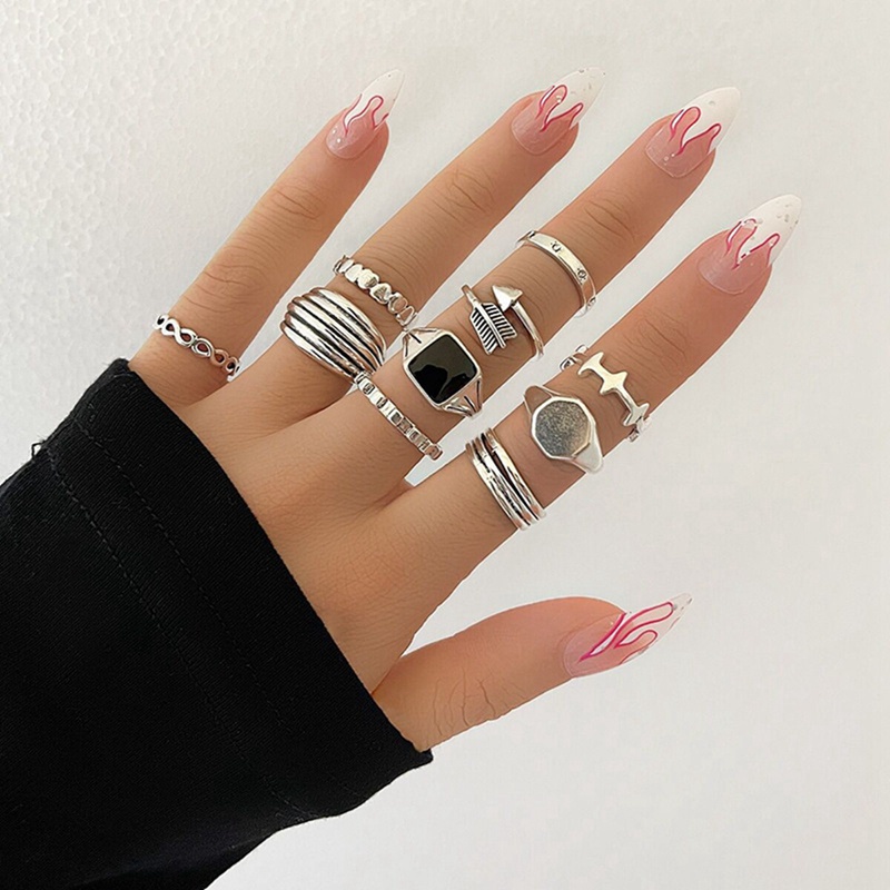 Fancyqube Set Cincin Rantai Desain Kupu-Kupu Bunga Geometris Gaya Vintage Bohemian Punk Gothic Untuk Wanita