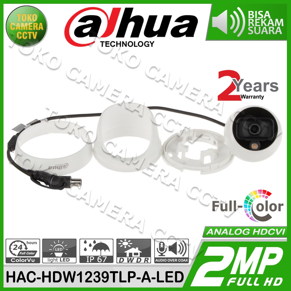 KAMERA INDOOR 2MP COLOR DAHUA HAC-HDW1239TLP-A-LED CAMERA BERWARNA