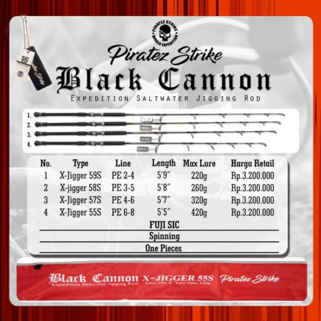 Rod / Joran Pirates Strike X-Jigger Black Cannon Fuji Sic / Spinning / One Pieces
