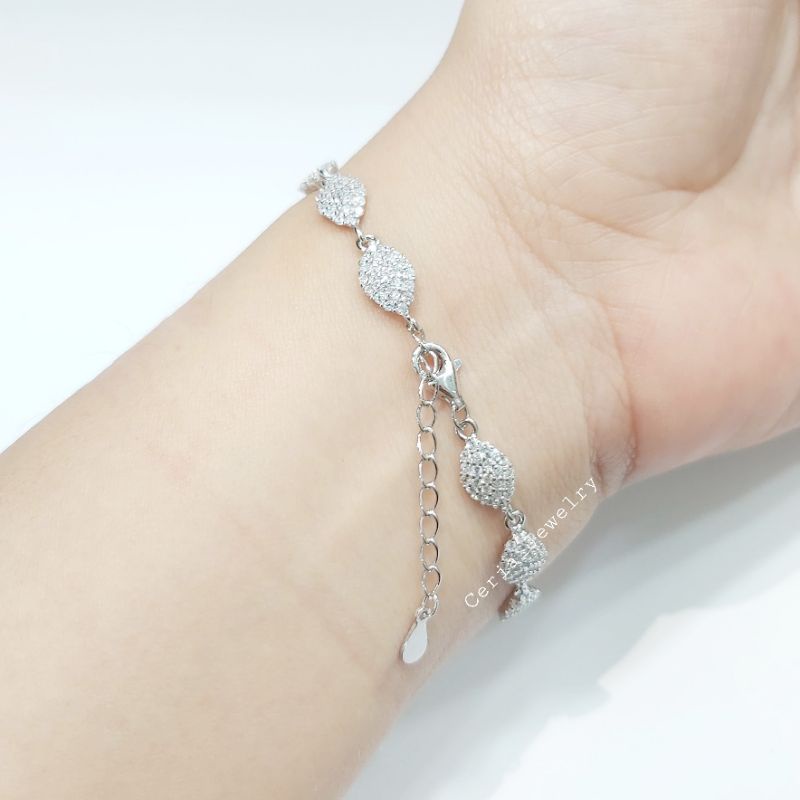 GELANG PERAK ASLI SILVER 925 LAPIS EMAS PUTIH MODEL OVAL MATA PUTIH - PERHIASAN WANITA