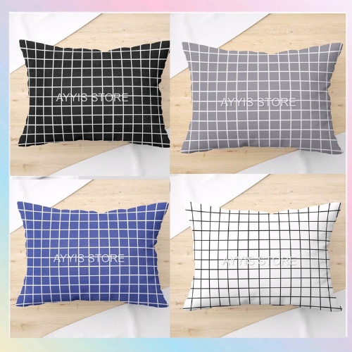 Sarung Bantal Sarung Guling Motif Kotak Hitam/Abu/Putih/Biru