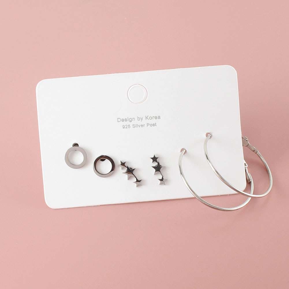 6pcs / Set Anting Tusuk Motif Bintang / Kupu-Kupu / Hati Bahan Alloy Warna Silver Untuk Wanita