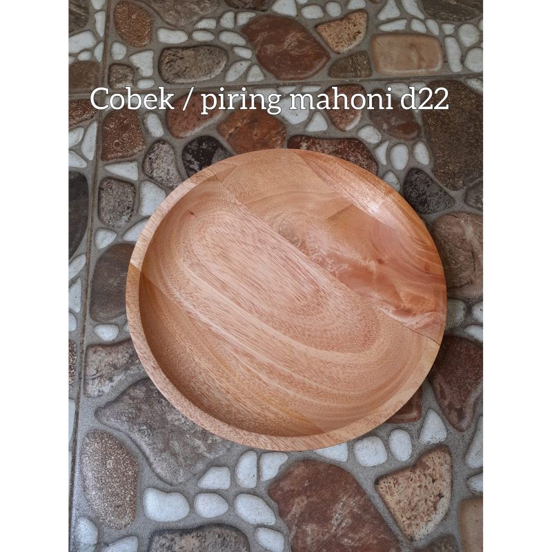 Cobek Kayu Mahoni Poles D22cm/ Piring Kayu Mahoni D22/ Piring saji Kayu Mahoni D22cm