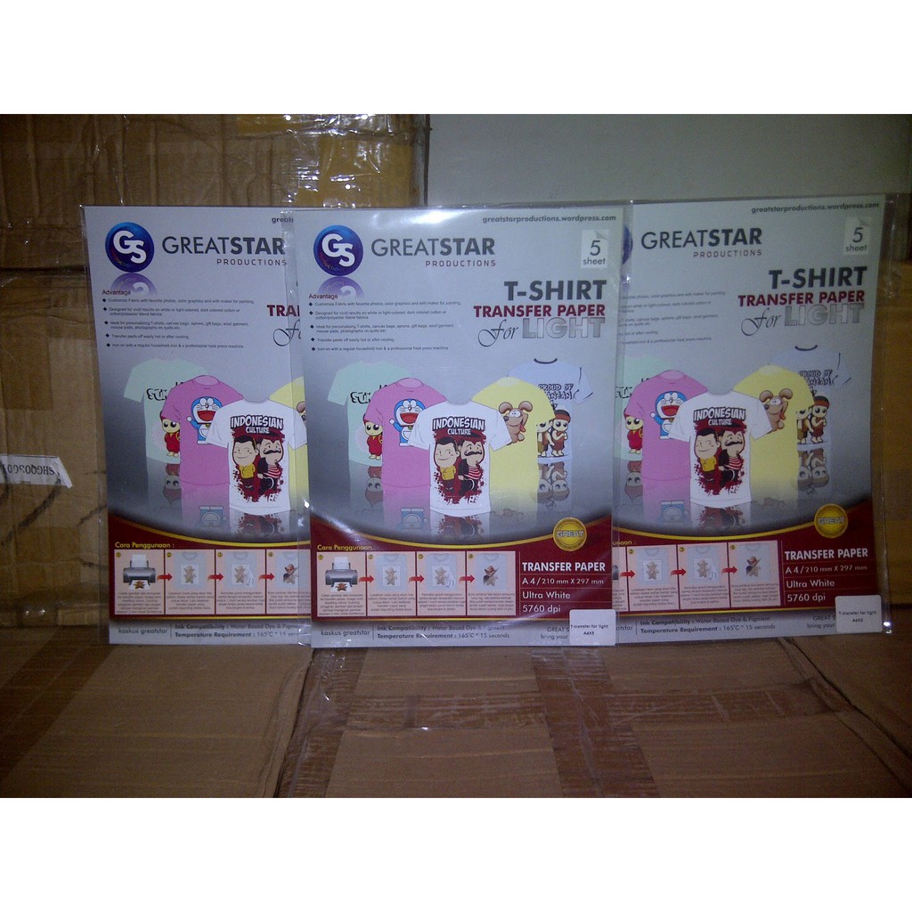 

Sticker Stiker Sablon Kaos Transfer Paper For Light A4 5 Lembar Greatstar (Original)