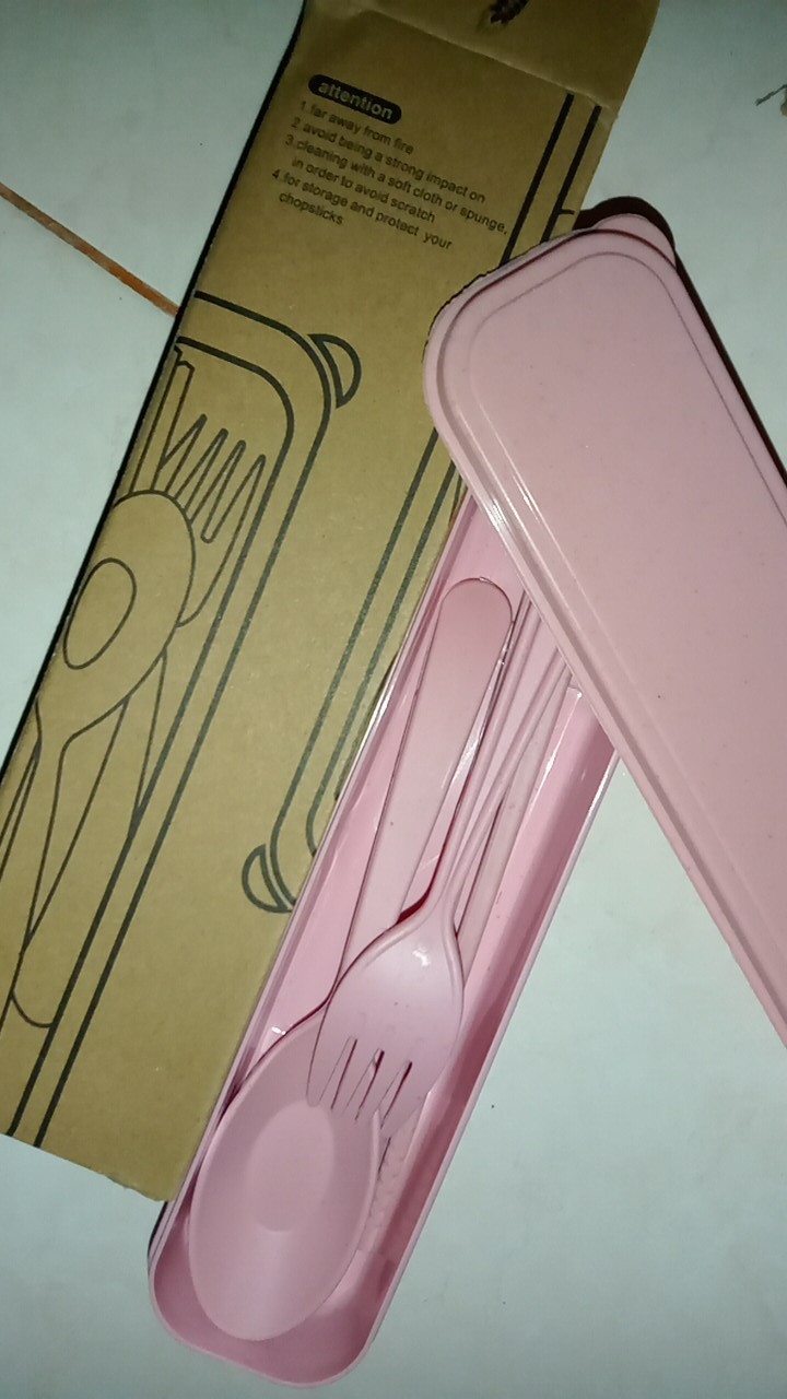 ❤smile Goddess❤1set Alat Makan + Kotak Wadah J-01 Model Serat Gandum