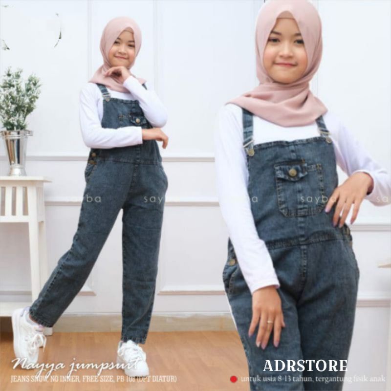 Overall Anak Perempuan Usia 8 - 13 Tahun Jumpsuit Celana Kodok Jeans Hitam Terbaru
