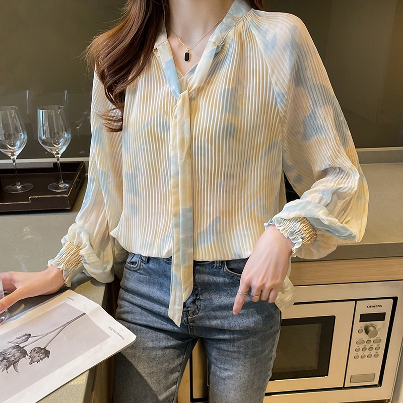 【SALE】Korean Long Sleeve Pleated Blouse Atasan Wanita Lengan Panjang Berlipat 2609 (S-XL )