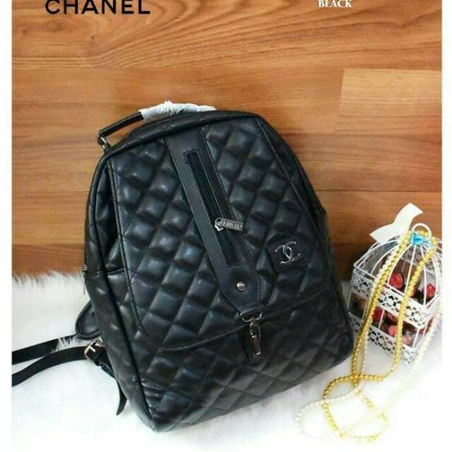 Tas Ransel Chanel Medium Wanita Polos Untuk Kuliah Kerja Warna Hitam