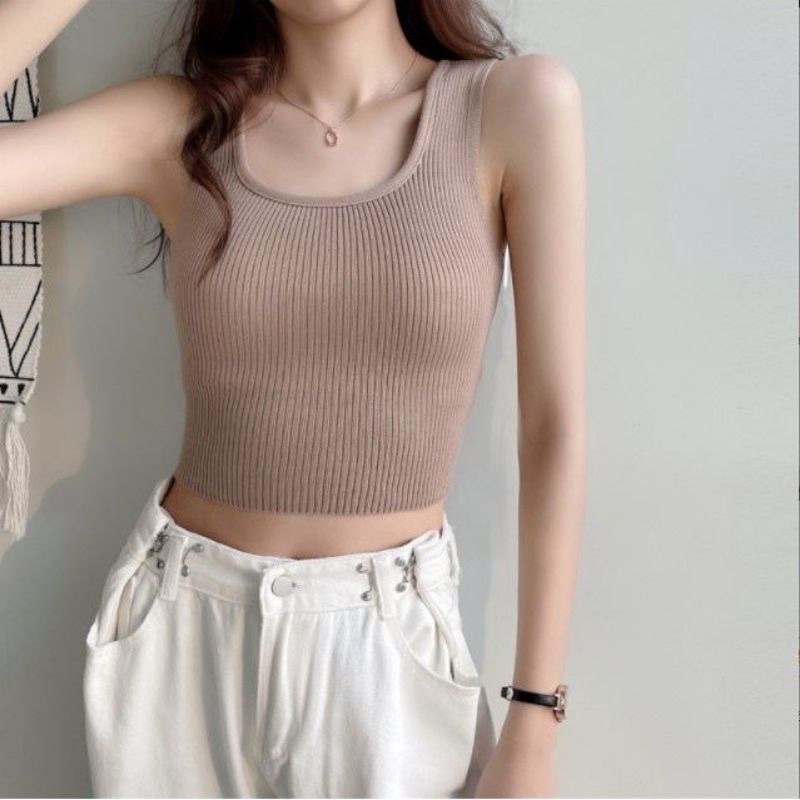 Tanktop Rajut Square neck korea top | Atasan Tank top tebal premium Hanna