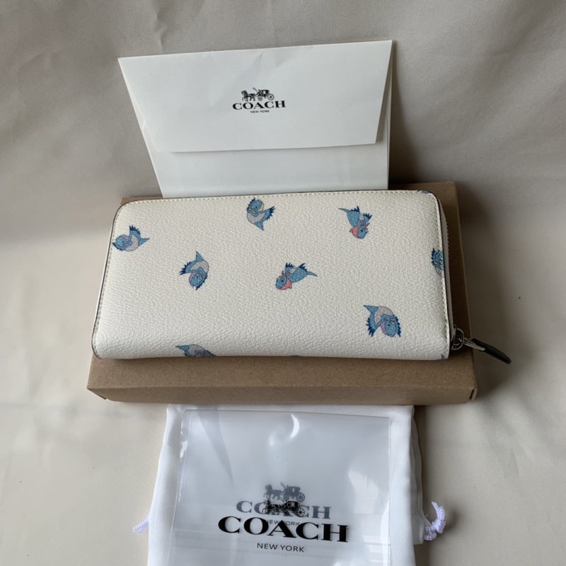 Coach Accordion Zip Wallet With Blue Bird Motif