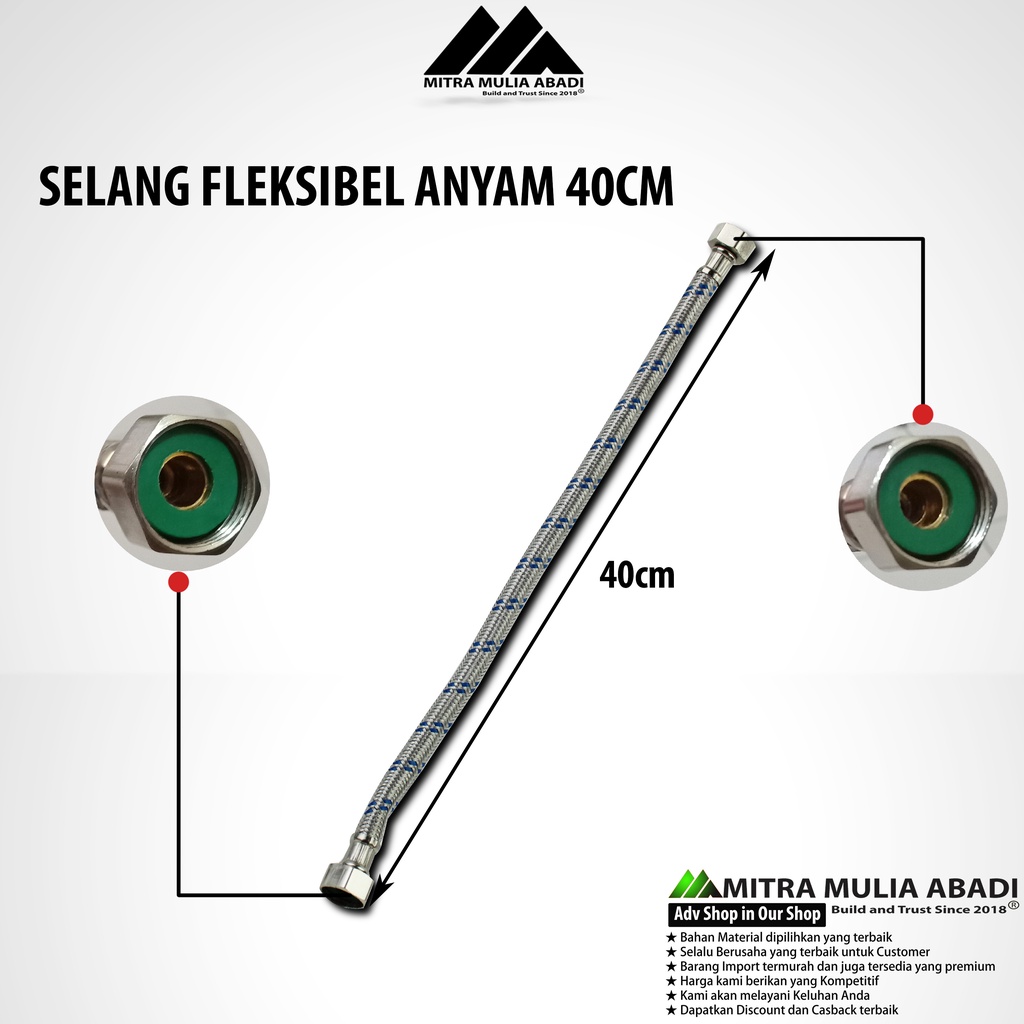 Selang Flexible Hose 40cm Anyam Closet Wastafel