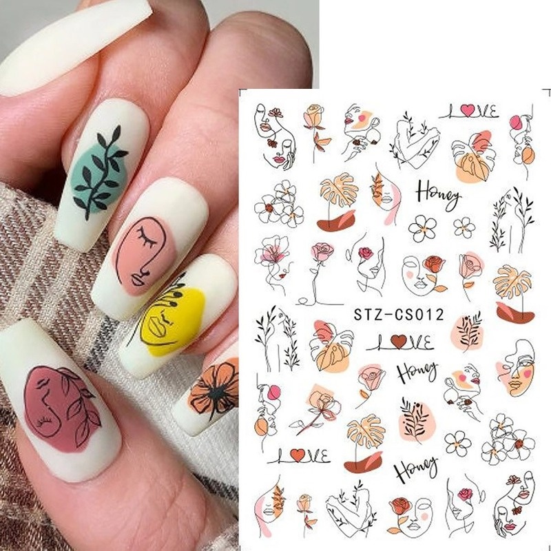 We Flower Stiker Kuku 3d Motif Bunga / Tulisan / Buah Untuk Dekorasi Nail Art / Manicure Diy
