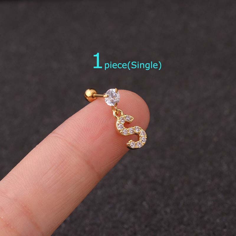 1Piece A-T Letter Steel Barbell Earrings Gold Silver Daith Cartilage Rook Tragus helix Piercing 20G