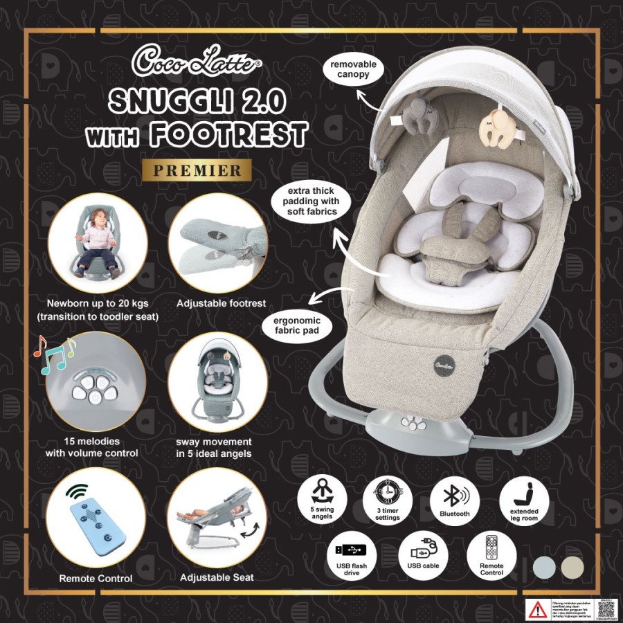 Makassar ! Cocolatte Swing Snuggli 2.0 Bouncer Elektrik Ayunan Bayi Otomatis With Remote Control