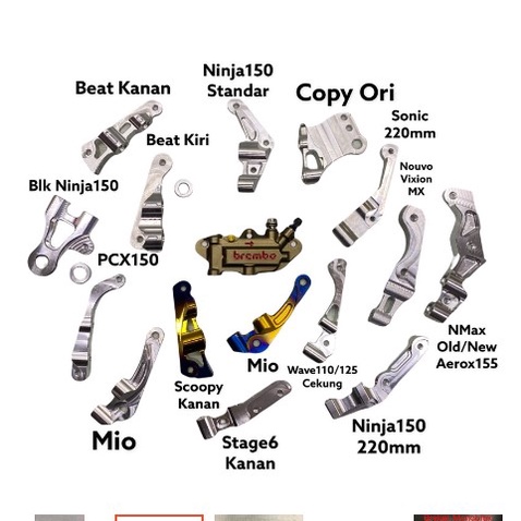 dudukan breket MONOBLOK 4 P/4 PISTON r Monoblok Mio Beat Scoopy Vario125 Nouvo Vixion MX  dan lainya