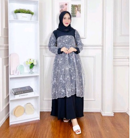 GAMIS MAXMARA LUX MIX BRUKAT ELINA bridesmaid burkat gaun muslimah kondangan wanita seragam hajatan | BAJU DRESS GAMIS BRUKAT | FASHION MUSLIM