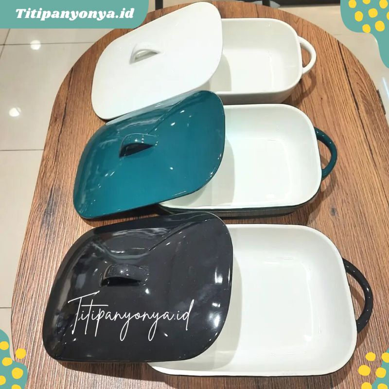 Piring Wadah Saji Serving Plate Keramik Porcelain Dengan Tutup Appetite Informa