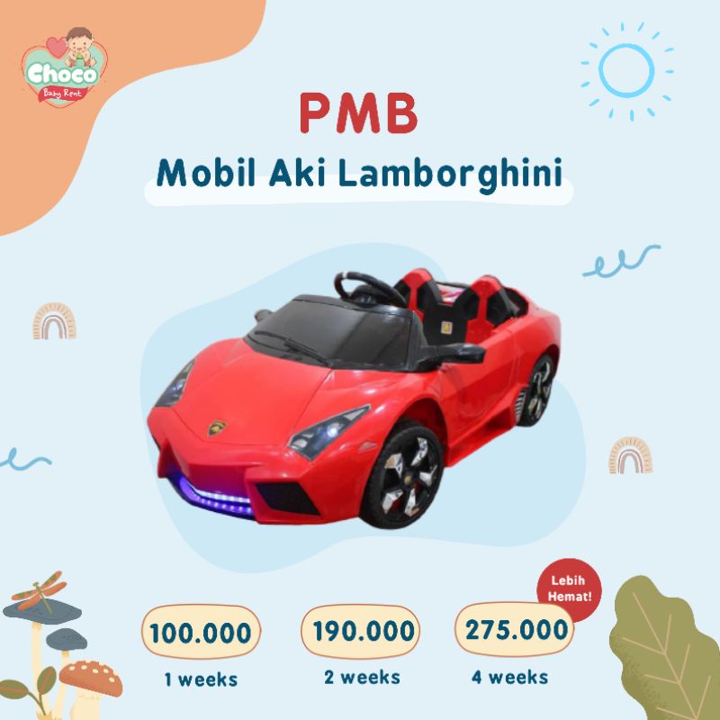 ❤️ChocoBabyToys❤️TIDAK DIJUAL, DISEWAKAN Mobil Aki Lamborghini Merah Mainan Mobil-mobilan Anak