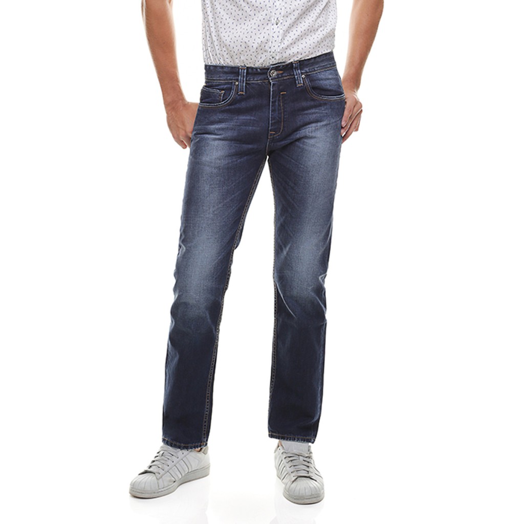 LGS Celana Jeans Original Slim Fit - Jeans Panjang Premium - Detail Washed - Whisker - Biru