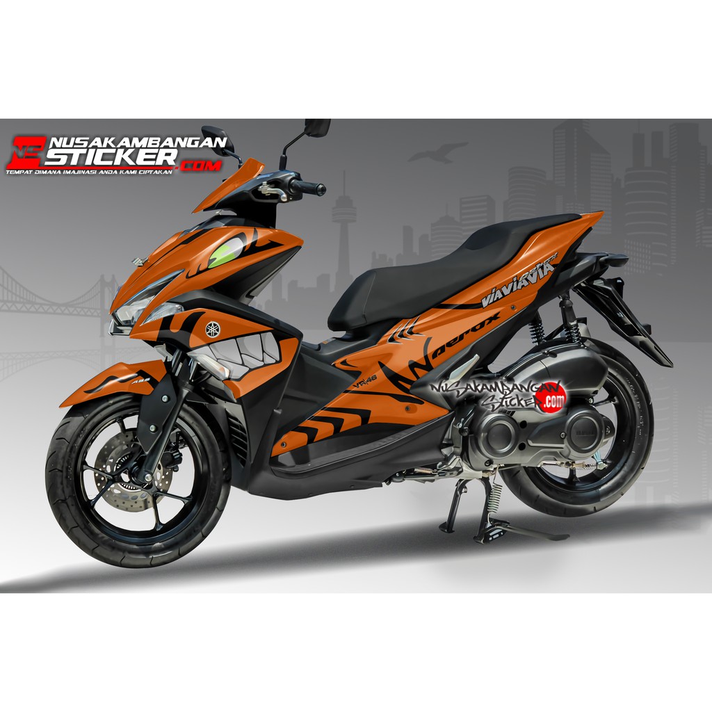 Decal Stiker Motor Yamaha Aerox Full Body Shark Oranye Racing Team Sticker Custom Variasi Motif Kara