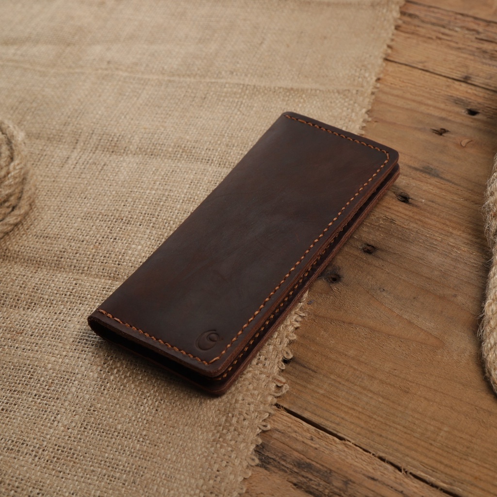 Dompet Panjang Kulit Asli Crazy Horse Seri AERON Dark Brown - Leather Phone Wallet