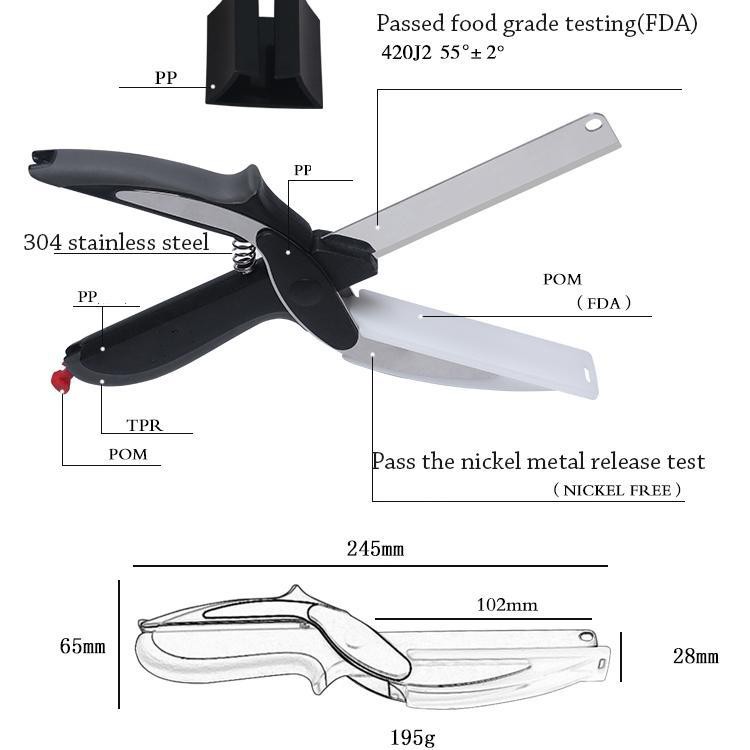 Clever Cutter 2in1 Knife Scissors And Cutting Board Quickly Chops Your Favorite Fruits, Vegetables