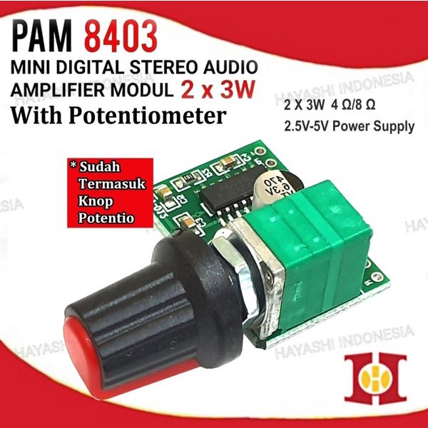 Kit Amplifier PAM8403 AU-03 Mini Stereo Audio 2x3W 5V 2Ch 3W Potentio