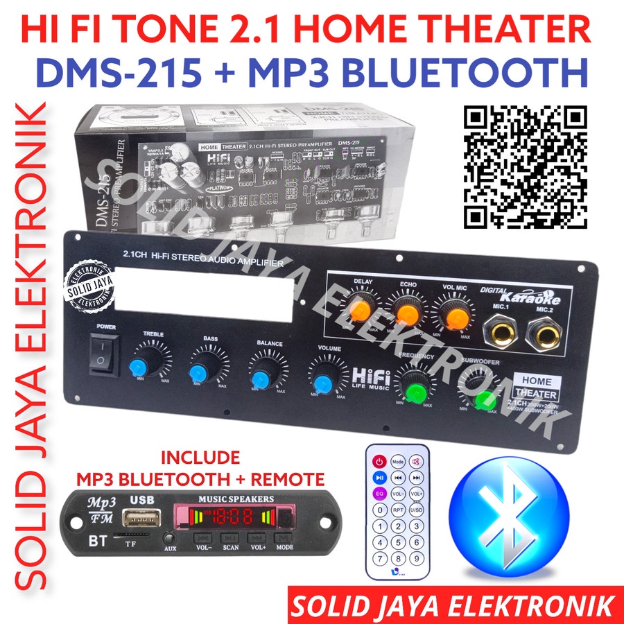 KIT TONE CONTROL AKTIF 2.1 DMS-215 HOME THEATER PLUS MP3 BLUETOOTH BT DIGITAL ECHO MIC MIK SUB SUBWOOFER DELAY HI FI 2.1CH 2.1 CH CHANEL CHANNEL STEREO PREM AMP PREAMP PREAMPLIFIER KONTROL 2.1 DMS215 DMS 215 DMS-215 PLATINUM ASLI ORIGINAL