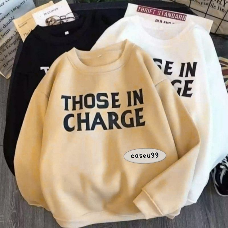 sweater those in charge coklat latte swag Harajuku// crewneck sweetshirt wanita pria perempuan laki cewe cowo unisex bahan fleece// sweater distro viral// Women Man Sweatshirts Loose Oversize Pullover