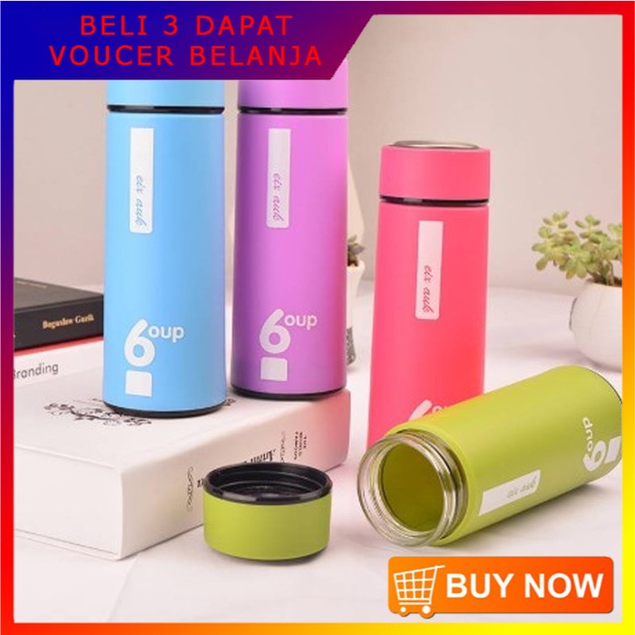 Botol Minum Kaca Six Oup 450ml / Beling cover plastik 6oup logo H50-6 / termos air mini / termos air