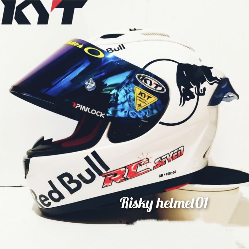 helm full face KYT rc seven putih paket ganteng red bull