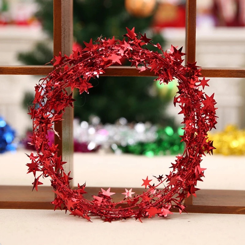 Christmas Home Decoration Products / 7.5M Christmas Colored Stripes Wire Five-star Rattan Ornaments For Xmas Tree