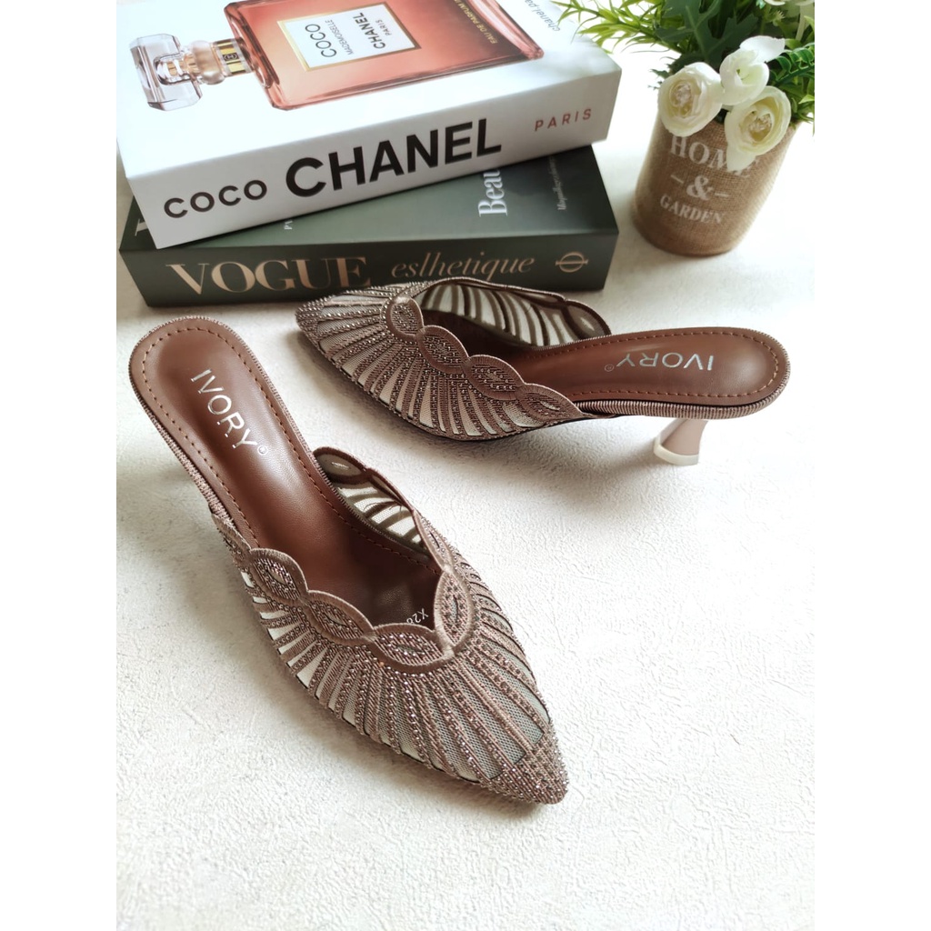 IVORY Sepatu Wanita Heels Mules Pesta Glitter X28-337