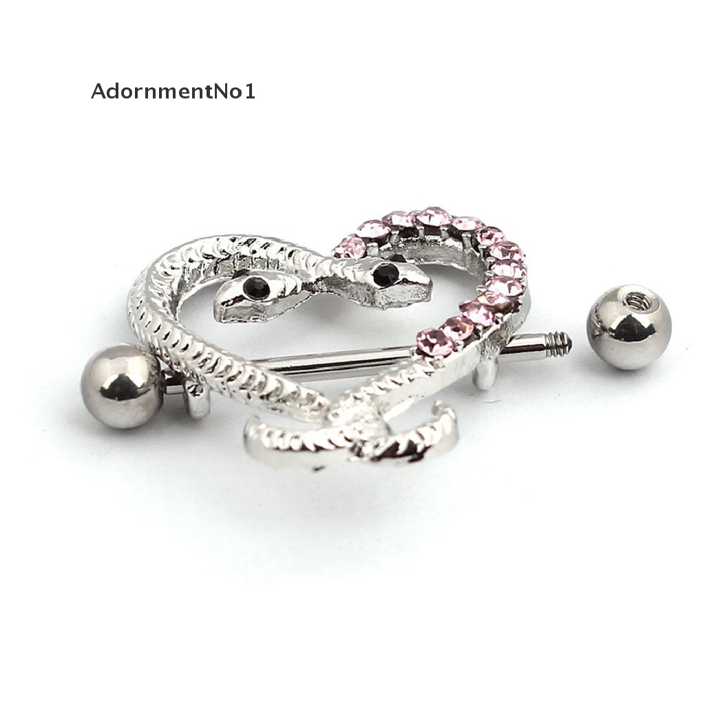 [AdornmentNo1] 1/2X Sexy Crystal Snakes Heart Shape Nipple Bar Ring Shield Barbell Body Jewelry [new]