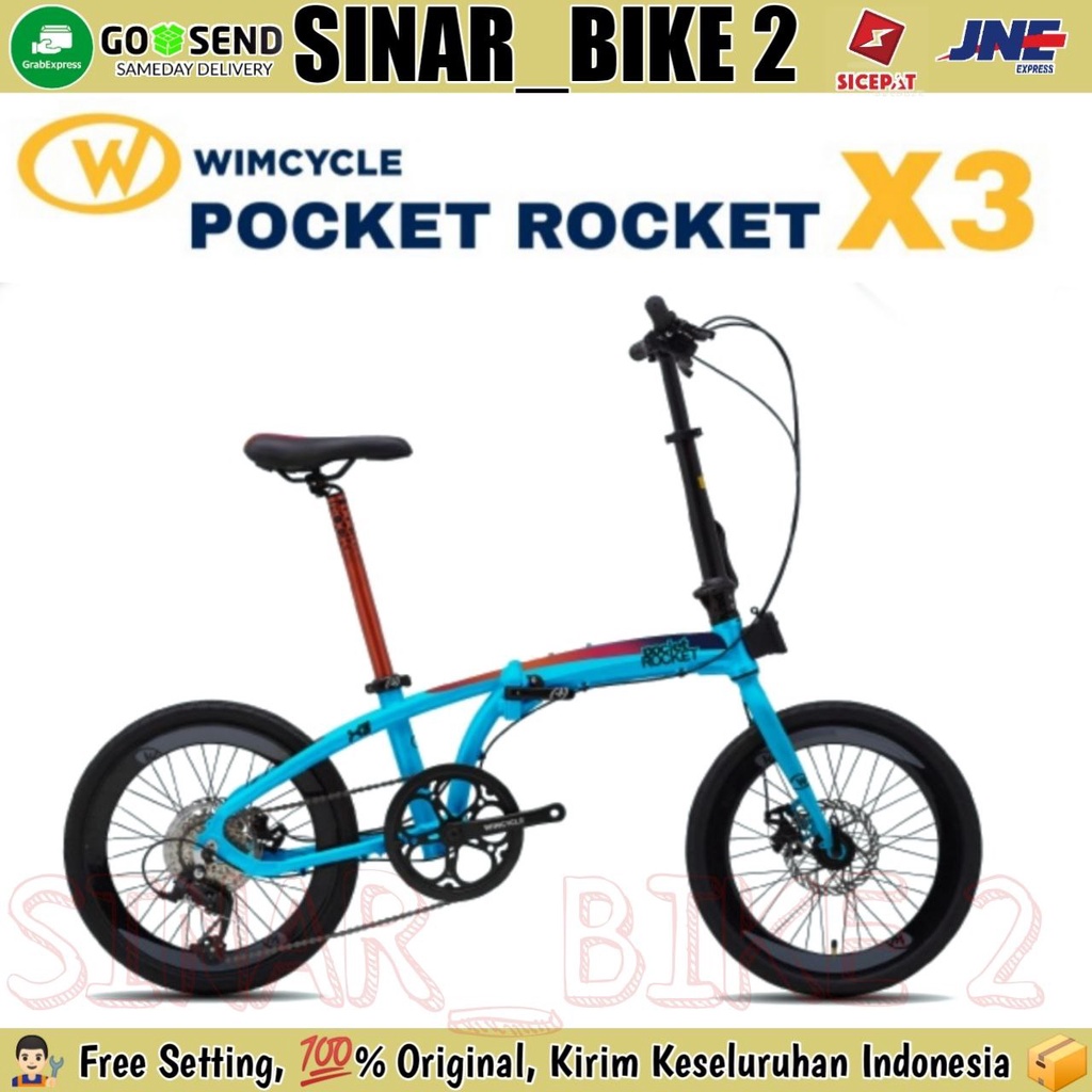 Sepeda Lipat 20 Inch WIMCYCLE POCKET ROKET X3 Alloy 9 Speed Hidrolik