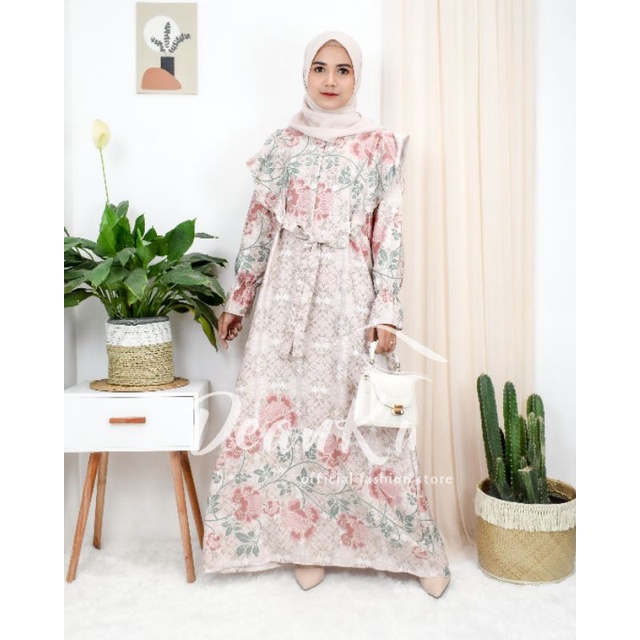 DeanKu Qonita Dress Gamis Jumbo Wanita Muslimah Syari Maxmara Lux Premium Original Maxi Ruffle Tali 