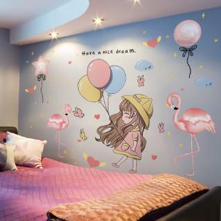 ins angin stiker dinding kamar  gadis samping tempat tidur  