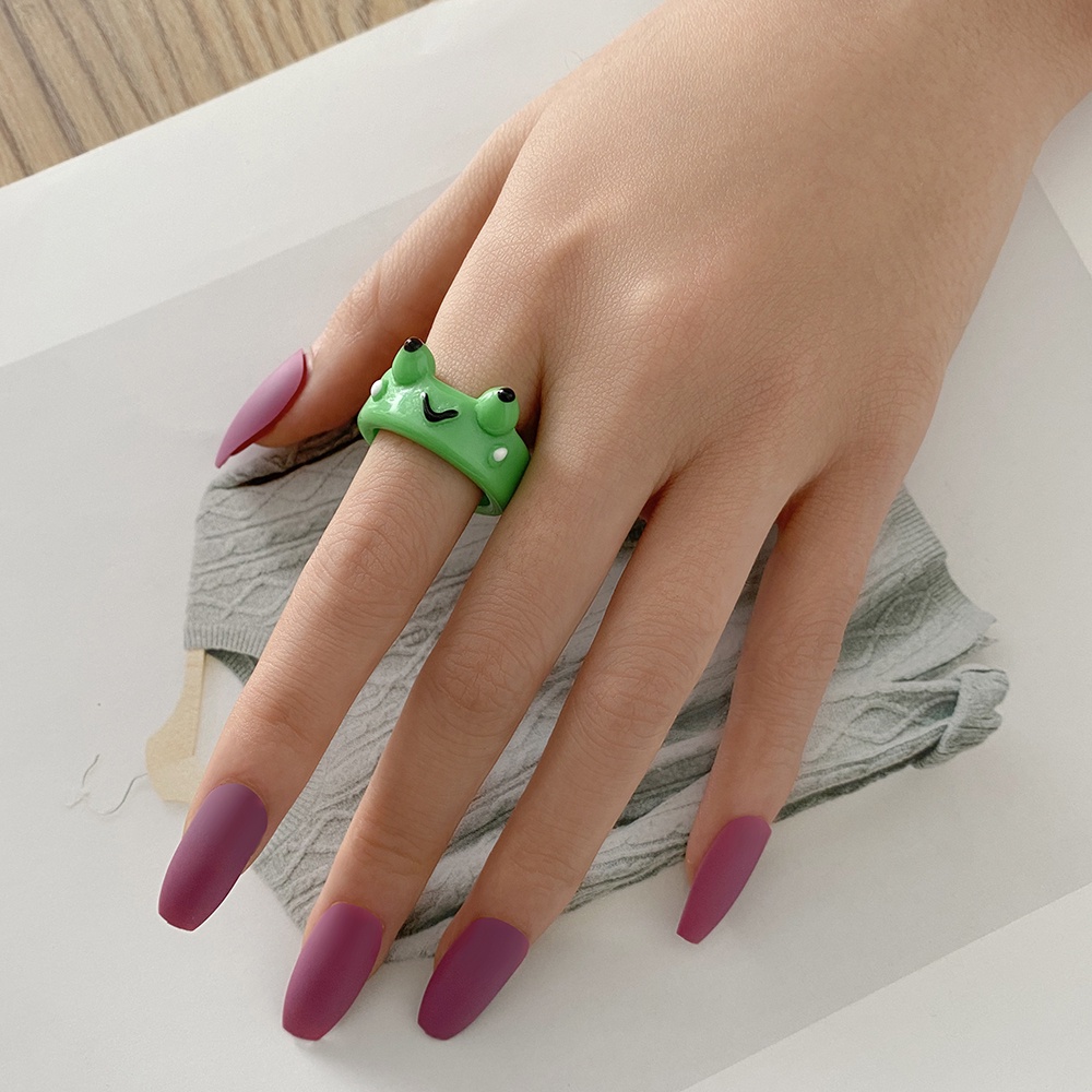 Cincin Bentuk Kartun Katak Bahan Resin Warna-Warni Untuk Wanita