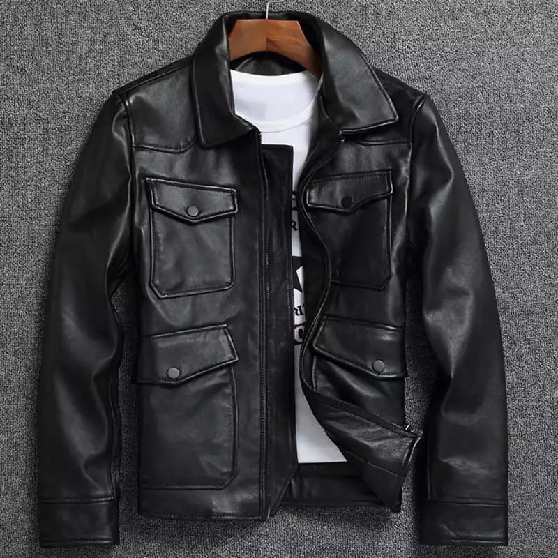 JAKET KULIT ASLI DOMBA SEMI SAFARI TERBARU | JAKET MANTEL KULIT | JAKET KULIT PRIA WARNA HITAM